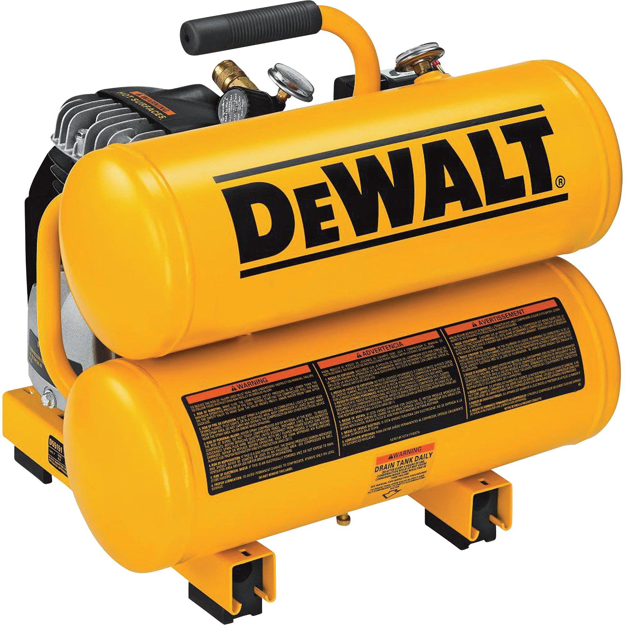 DEWALT 1.1 HP, 4-Gallon Twin Tank Portable Air Compressor — 3.2 CFM @ 100 PSI, Model# D55151